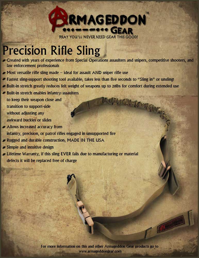 Armageddon Gear Precision Rifle Sling Sales Sheet Front